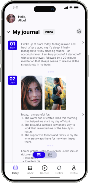 ULY - journaling mobile app screen